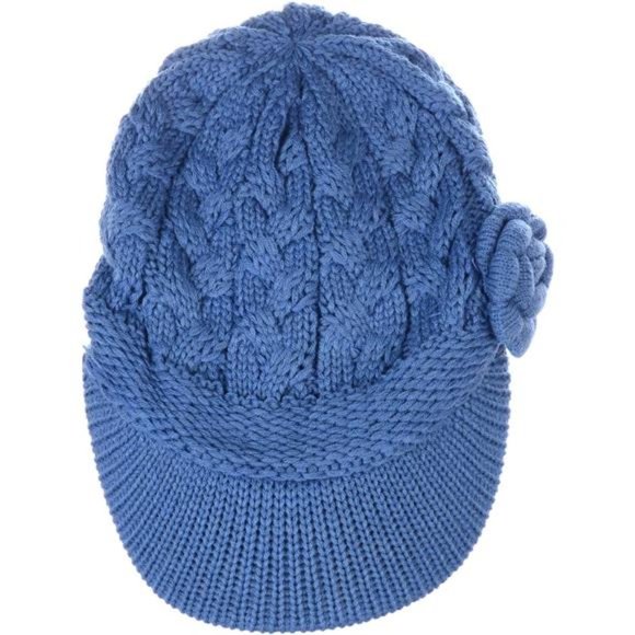 Women\'s Winter Elegant Cable Flower Knitted Beret Beanie Hat with Visor main image 4